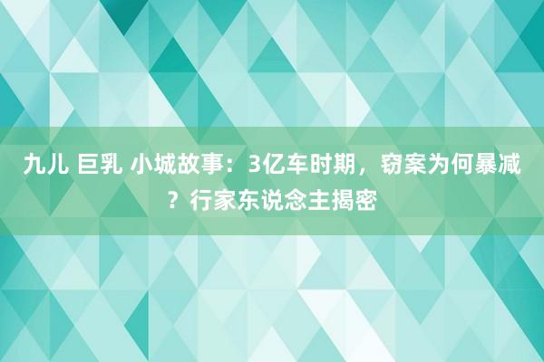 九儿 巨乳 小城故事：3亿车时期，窃案为何暴减？行家东说念主揭密