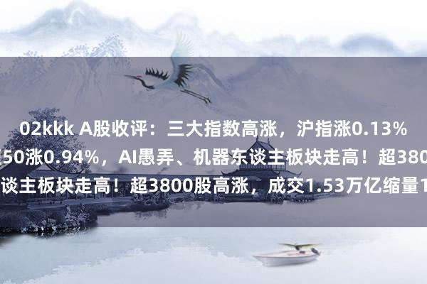 02kkk A股收评：三大指数高涨，沪指涨0.13%创业板指涨0.36%北证50涨0.94%，AI愚弄、机器东谈主板块走高！超3800股高涨，成交1.53万亿缩量1708亿