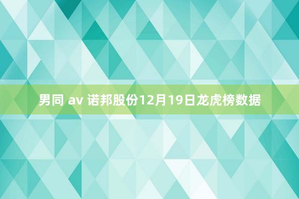 男同 av 诺邦股份12月19日龙虎榜数据