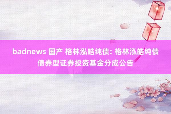 badnews 国产 格林泓皓纯债: 格林泓皓纯债债券型证券投资基金分成公告